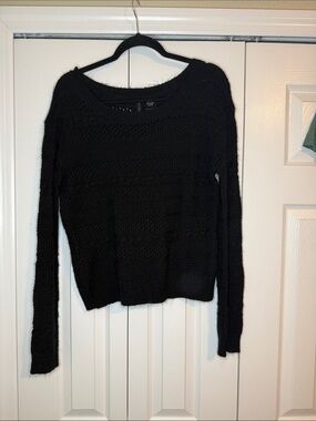 Full Tilt Black Open-Knit Crew Neck Sweater